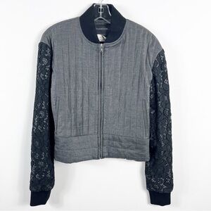 Thakoon Runway Lace Quilted Combo Bomber Jacket Gray Black